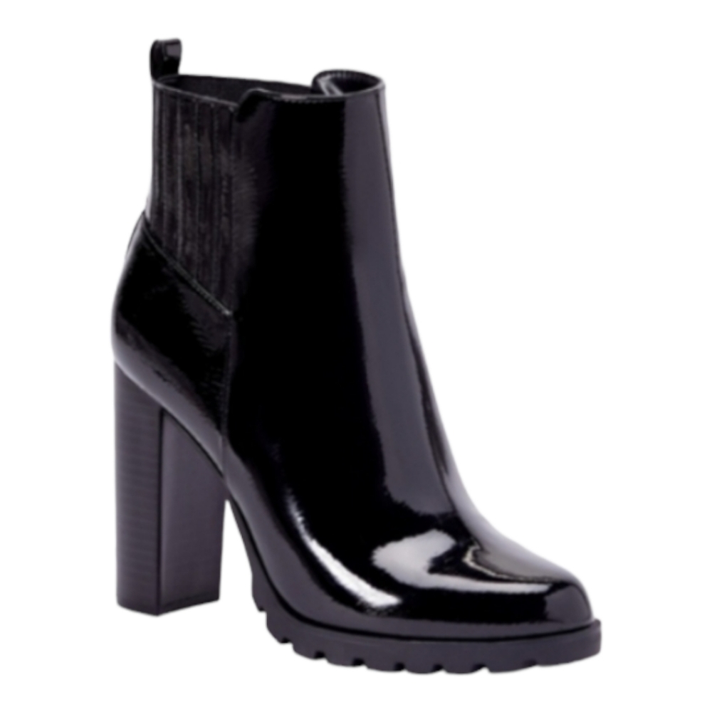 Just Fab Black Lug Sole Block Patent Leather Boots Goth Glam Size 10